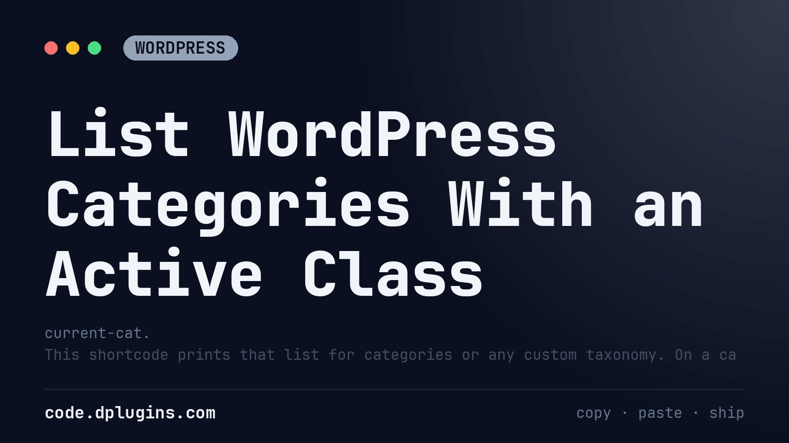 List WordPress Categories With an Active Class