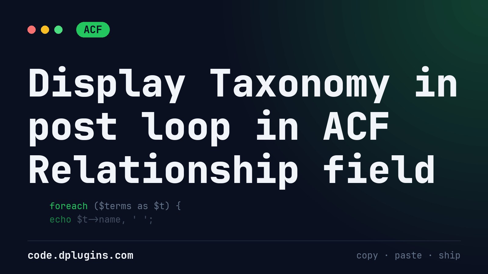 Display Taxonomy in post loop in ACF Relationship field