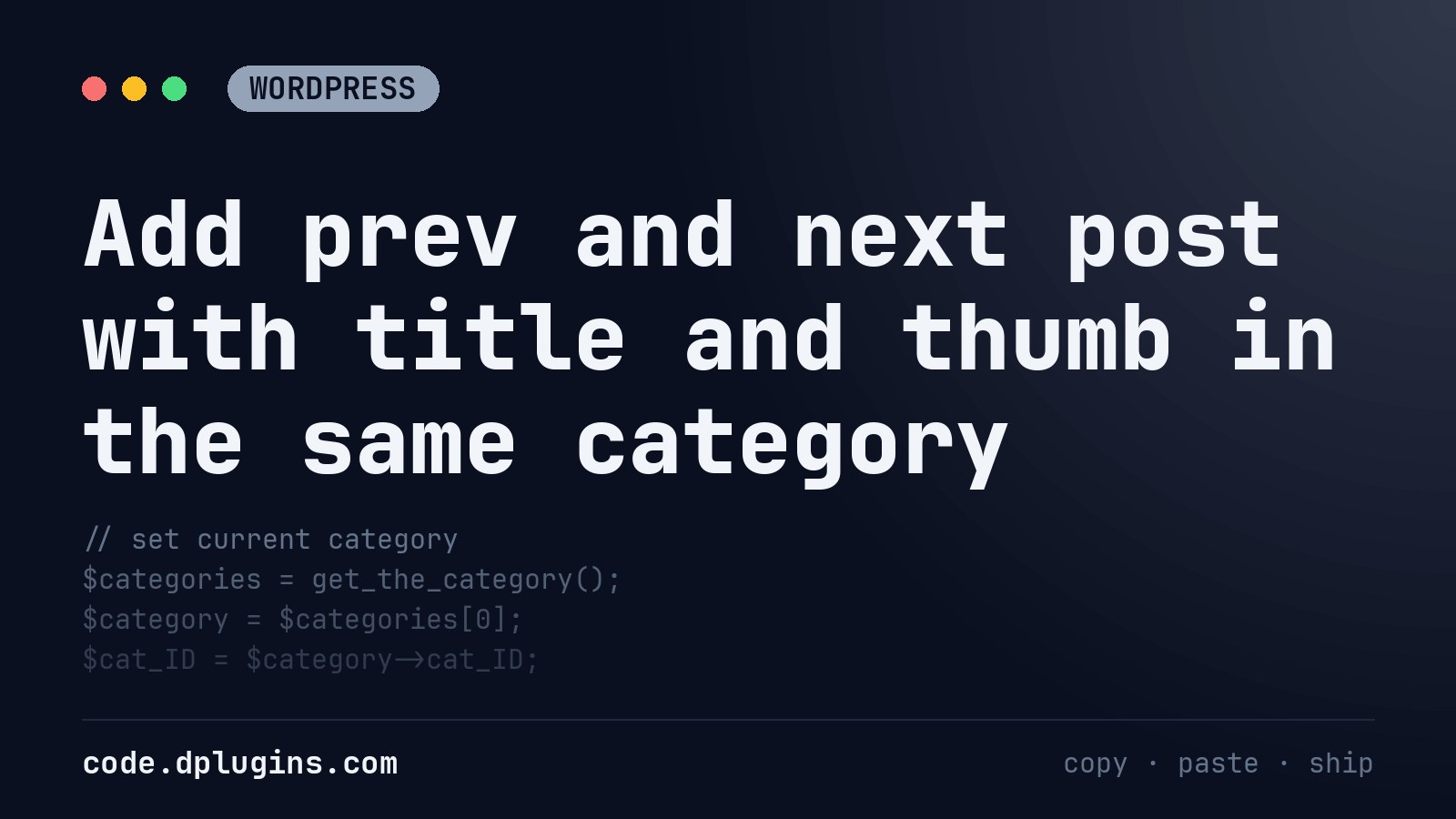 Add prev and next post with title and thumb in the same category