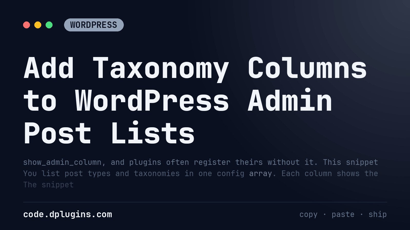 Add Taxonomy Columns to WordPress Admin Post Lists