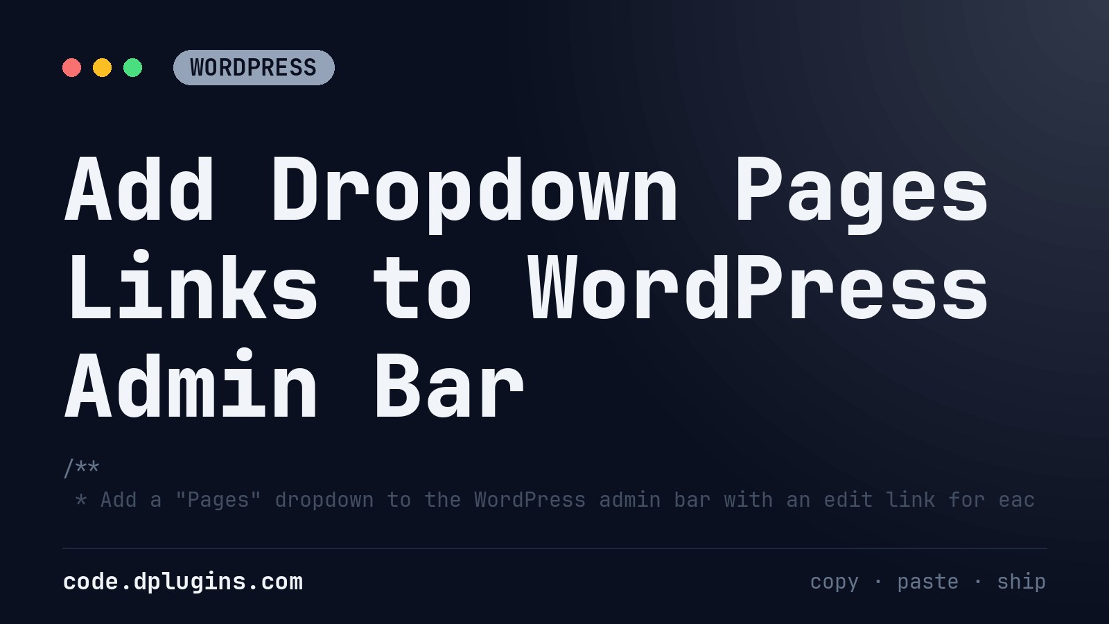 Add Dropdown Pages Links to WordPress Admin Bar