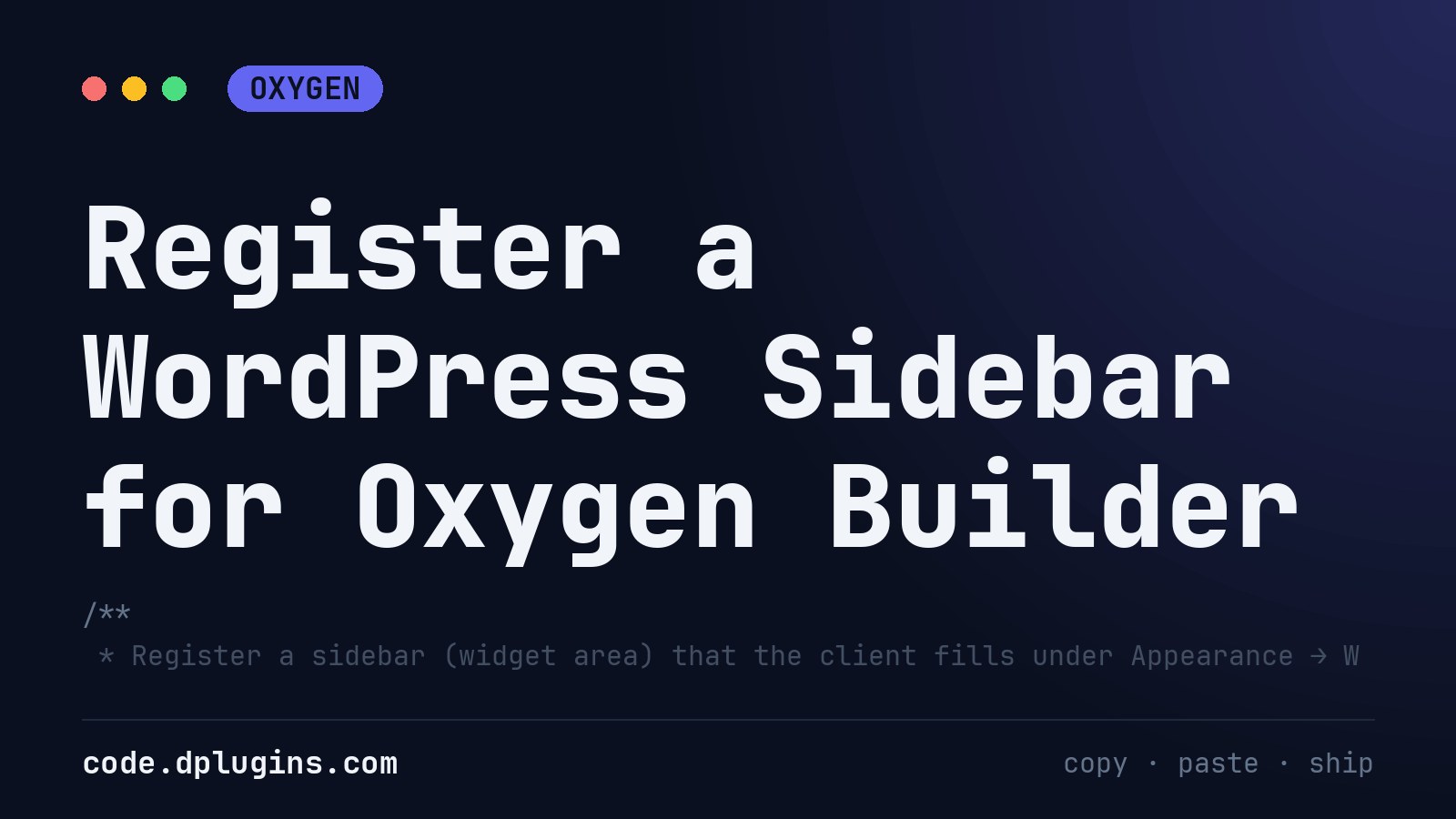 Register a WordPress Sidebar for Oxygen Builder