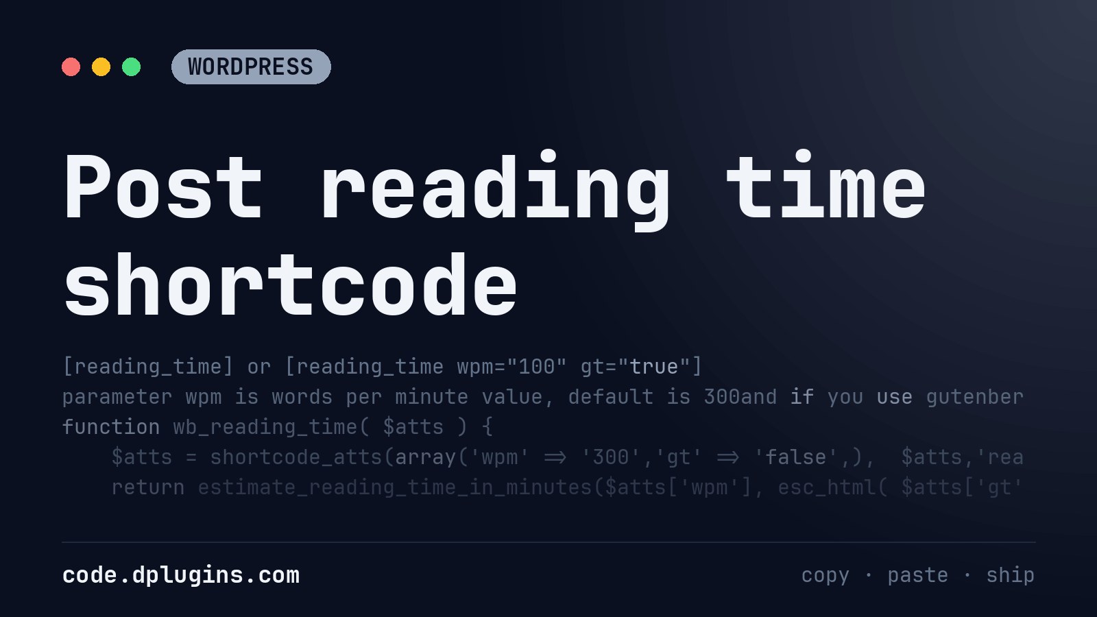 Post reading time shortcode