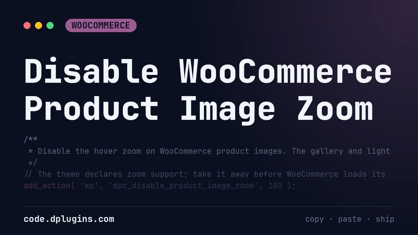 Disable WooCommerce Product Image Zoom
