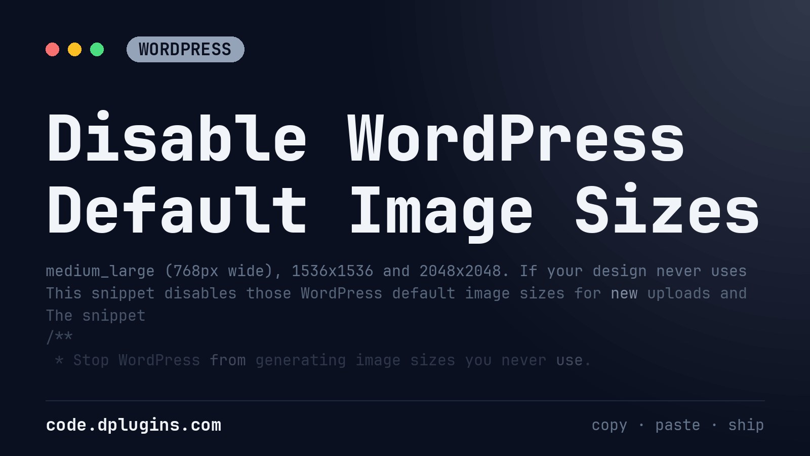 Disable WordPress Default Image Sizes
