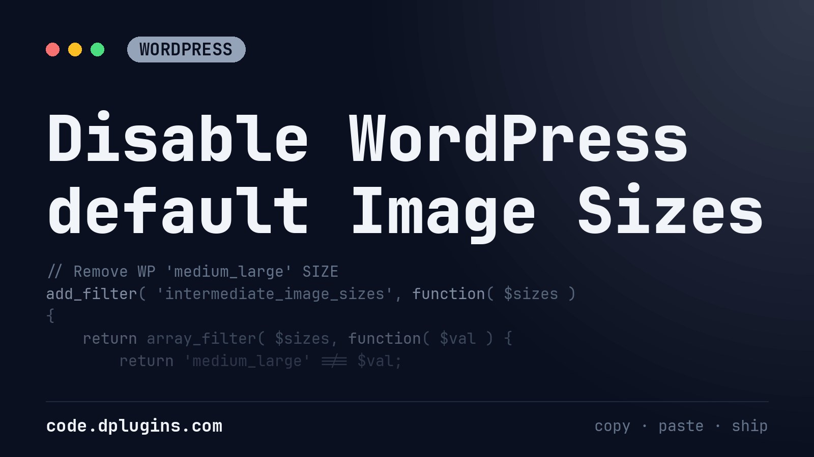 Disable WordPress default Image Sizes