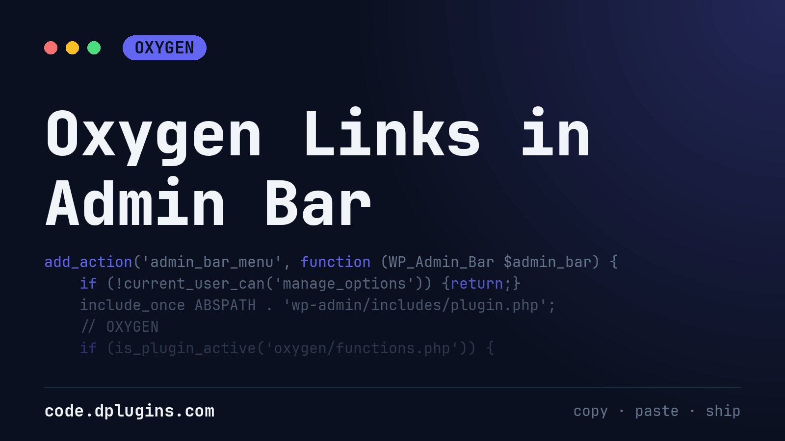 Oxygen Links in Admin Bar