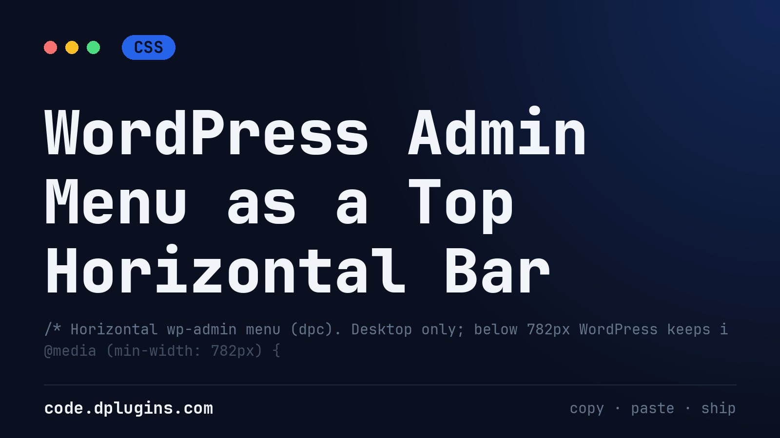WordPress Admin Menu as a Top Horizontal Bar