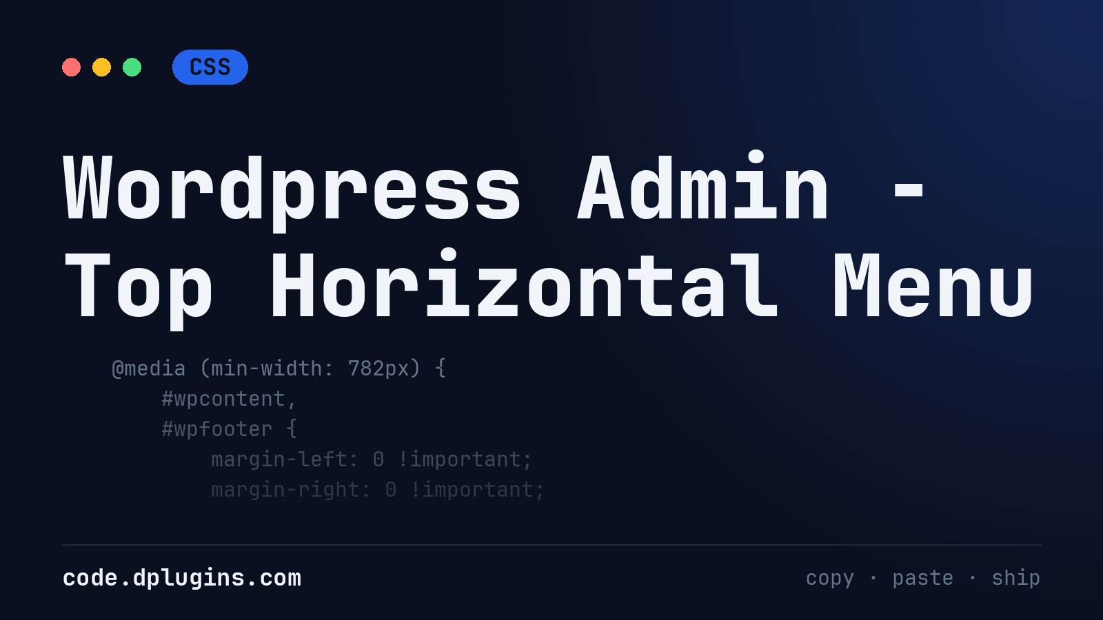 WordPress Admin – Top Horizontal Menu