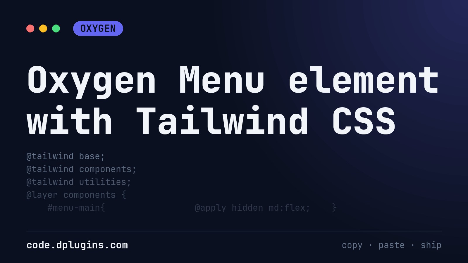 Oxygen Menu element with Tailwind CSS