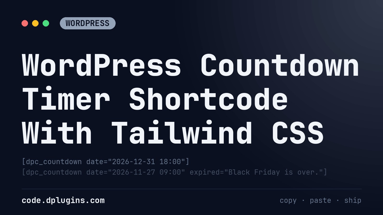 WordPress Countdown Timer Shortcode With Tailwind CSS