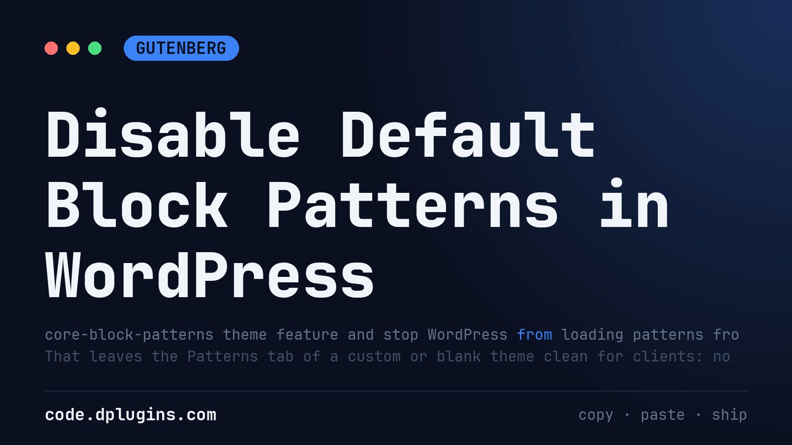 Disable Default Block Patterns in WordPress