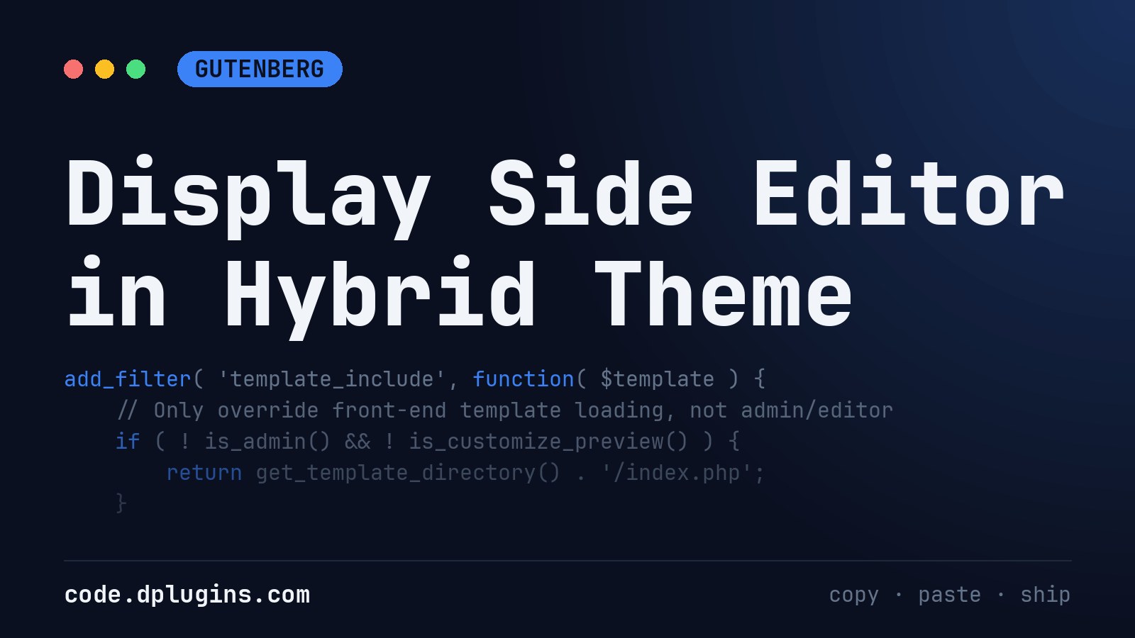 Display Side Editor in Hybrid Theme