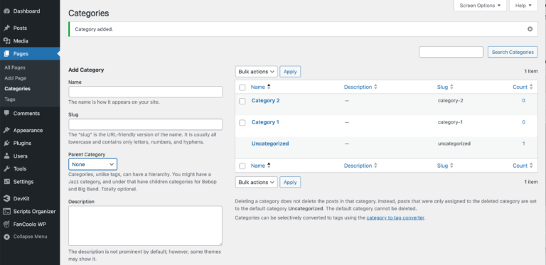 Categories and Tags in Pages