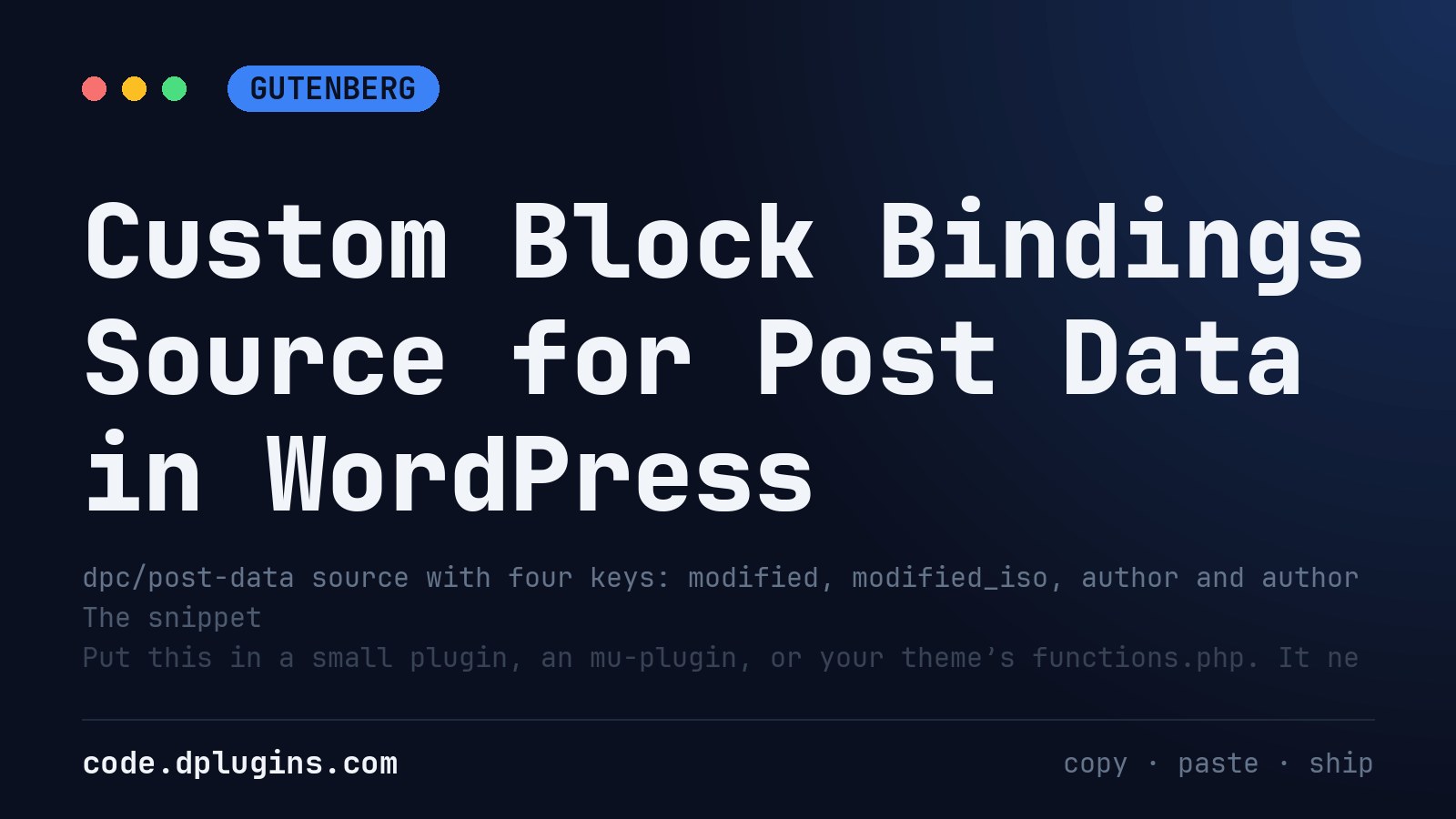 Custom Block Bindings Source for Post Data in WordPress