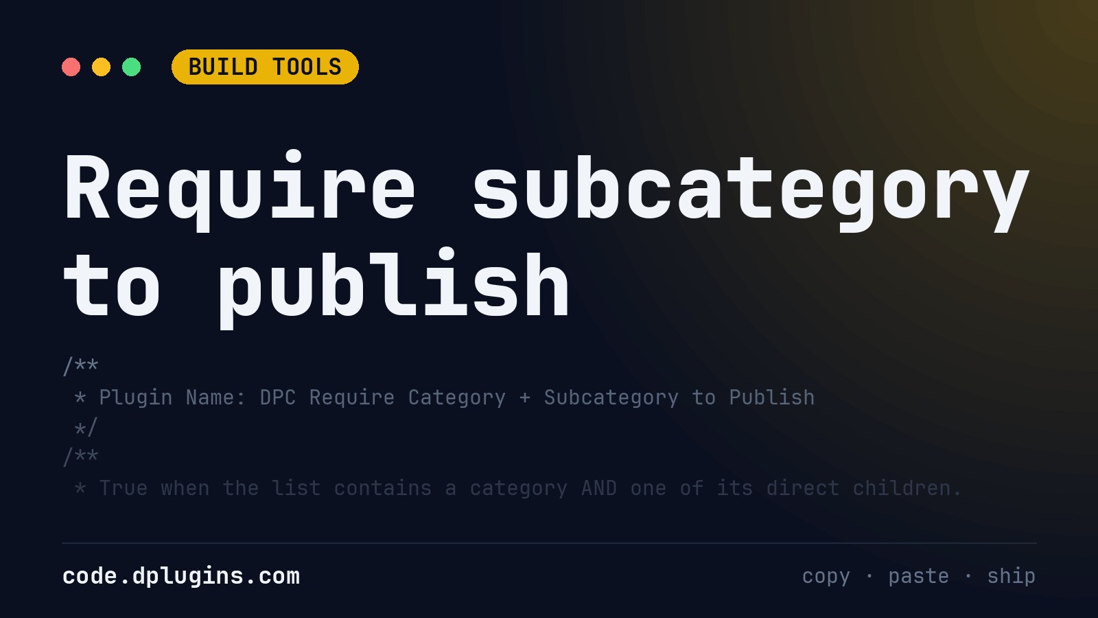 Block Publish Until a Category and Subcategory Are Set
