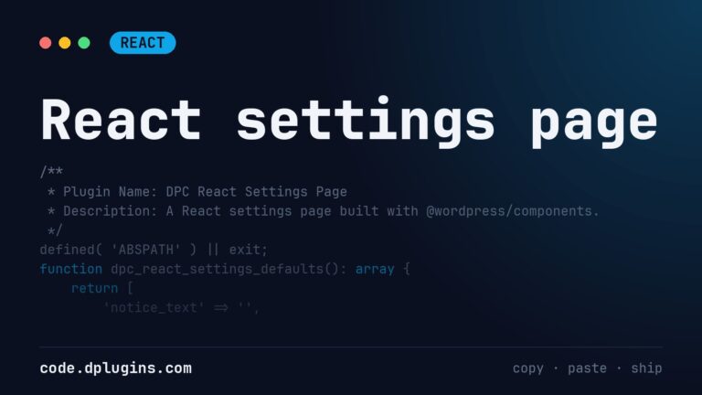 WordPress React Settings Page With @wordpress/components
