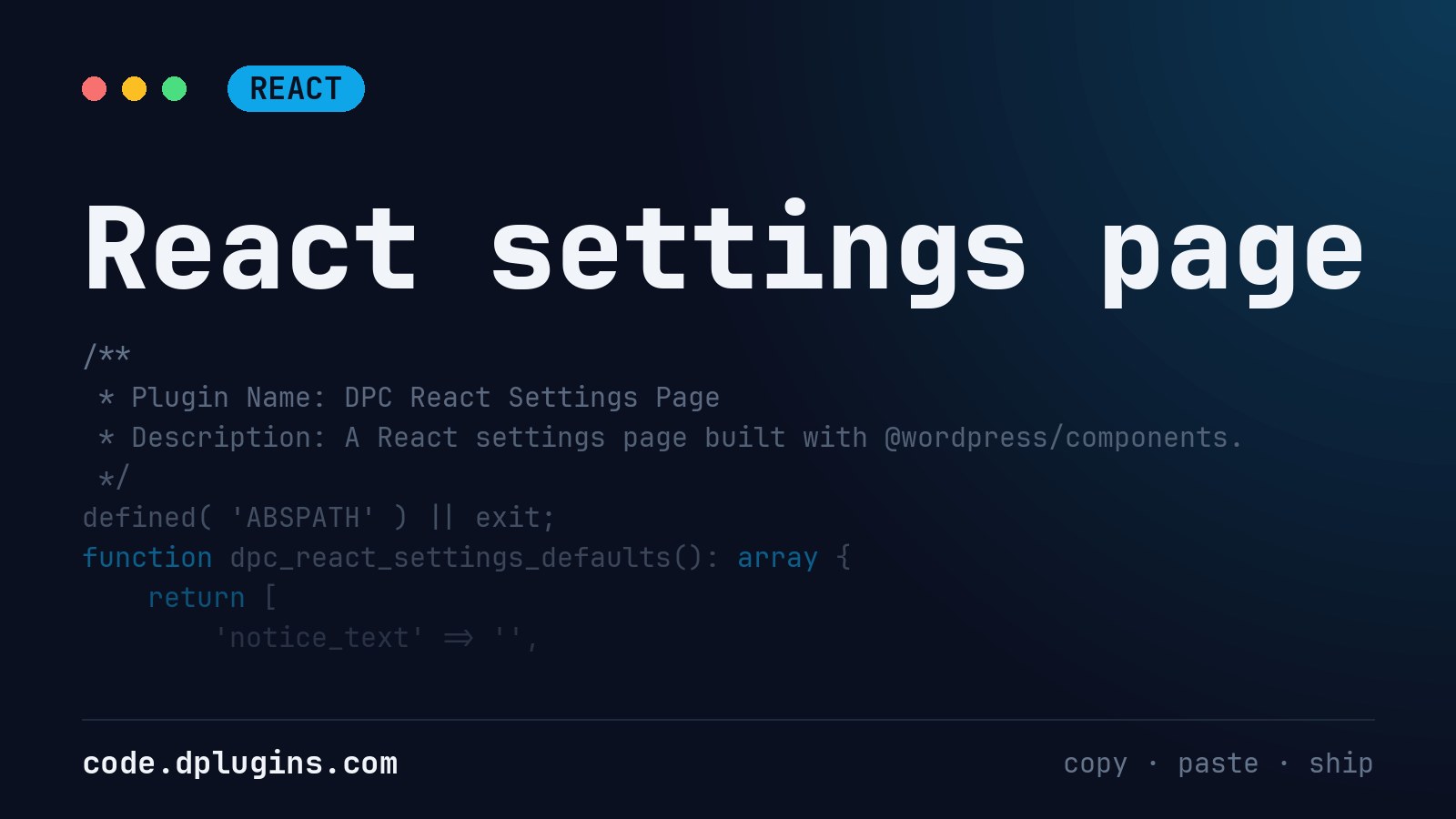 WordPress React Settings Page With @wordpress/components